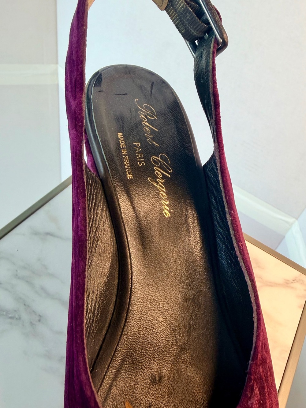 Robert Clergerie Plum Velvet Platform Wedge Slingbacks - Picture 6 of 9